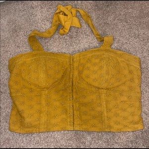 Mustard yellow halter tie top with built in cups